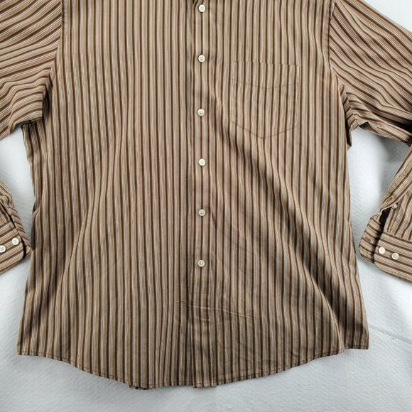 Dockers Shirt Men's Long Sleeve Striped Casual Button Up Collared Brown XL - Picture 3 of 11